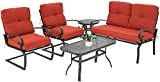 Oakmont 5Pcs Outdoor Patio Furniture Conversation Sets (Loveseat, Coffee Table and Bistro Table, 2 Spring Chair) -Wrought Iron Chair Set with Peacock Red Cushions