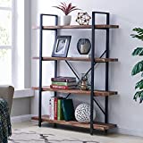 Homissue 4-Tier Industrial Style Bookshelf, Wood and Metal Bookcases Furniture for Collection, Retro Brown