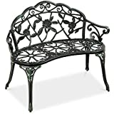 Best Choice Products Steel Garden Bench Loveseat Outdoor Furniture for Patio, Park, Lawn, Deck w/Floral Rose Accent, Antique Finish - Black