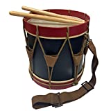 Authentic 16" Civil-Revolutionary War Era Red and Blue Wooden Marching Drum with Drum Sticks and Strap- Antique Reproduction