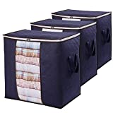 Lifewit Clothes Storage Bag 90L Large Capacity Organizer with Reinforced Handle Thick Fabric for Comforters, Blankets, Bedding, Foldable with Sturdy Zipper, Clear Window, 3 Pack, Blue