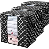 WISELIFE Storage Bags [3 Pack/100L] Large Blanket Clothes Organization and Storage Containers for Comforters,Bedding, Foldable Organizer with Reinforced Handle, Clear Window, Sturdy Zippers,Black