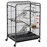 Yaheetech 37-inch Metal Ferret Chinchilla Cage Indoor Outdoor Small Animals Hutch w/ 2 Front Doors/Feeder/Wheels for Squirrel,Black