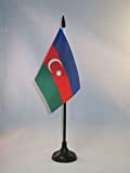 AZ FLAG Azerbaijan Table Flag 4'' x 6'' - Azerbaijani Desk Flag 15 x 10 cm - Black Plastic Stick and Base