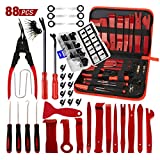 BYNIIUR 88 Pcs Trim Removal Tool, Fastener Remover Tool Kit Automotive Interior Plastic Pry Kit, Car Door Panel Tool Radio Auto Clip Pliers Removal Tool Kit, Red