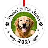 WaaHome Picture Frame Dog Memorial Christmas Ornaments 2021, Forever in Our Hearts Pet Memorial Ornaments for Christmas Tree, Pet Memorial Gifts, Sympathy Remembrance Gifts for Loss of Dog Cat Pet