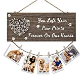 Uyayippk Pet Memorial Gifts Paw Prints Forever On Our Hearts Sympathy Gifts Picture Holder for Pet Loss Photo Frame Hanging Sign with Picture Clips Dog and Cat Memorial Gifts (Deep Color)