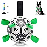 LOTMIAI Dog Soccer Ball - Playful Interactive Dog Toy with Tug Tabs and Pump and Replacement Needle Included | Durable Outdoor Dog Toys for Small and Medium Dogs with Cute Paw Print for Hours of Fun