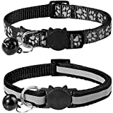 Taglory Reflective Cat Collars Breakaway with Bell, 2-Pack Girl Boy Pet Kitten Collar Adjustable 7.5-12.5 Inch, Black