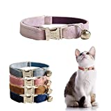Personalized Cat Collar with Name Plate ,Adjustable Tough Nylon Cat ID Collars with Bell ,Customize Engraved Pet Name and Phone Number (Velvet Style B)