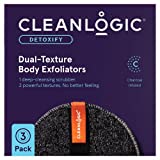 Cleanlogic Detoxify Purifying Charcoal Infused Exfoliator Dual-Texture Round Body Scrubber, 3 Count