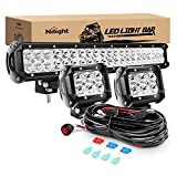 Nilight - ZH002 20Inch 126W Spot Flood Combo Led Off Road Led Light Bar 2PCS 18w 4Inch Spot LED Pods With 16AWG Wiring Harness Kit-3 Lead, 2 Years Warranty