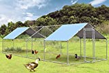 Chicken Coop Run Large Metal Chicken Pen Outdoor Walkin Chicken Runs for Yard Large Rabbits Habitat Spire Shaped Poultry Cage with Waterproof Cover for Backyard Farm Use(9.8’L x 26.2’W x 6.4’H)