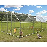 Large Metal Chicken Coop Walk-in Poultry Cage Hen Run House Rabbits Habitat Cage Flat Roofed Cage with Waterproof and Anti-Ultraviolet Cover for Outdoor Backyard Farm Use (9.2' L x 18.4' W x 6.4' H)