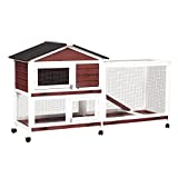 Rabbit Hutch Outdoor 63" Rabbit Cage with Wheels Bunny Hutch Bunny Cages for Rabbits Indoor House Small Animal Houses & Habitats for Rabbits Guinea Pigs Hamster Removable Tray Two Tier Pet Supplies