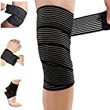 Extra Long Elastic Knee Wrap Compression Bandage Brace Support for Legs, Plantar Fasciitis, Stabilising Ligaments, Joint Pain, Squat, Basketball, Running, Tennis, Soccer, Football (Black-1Pcs)