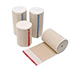 GT Soft | Latex Free | Organic USA Cotton Elastic Bandage | Set of Two 4 inch & Two 3 inch Wraps | Washable Reusable (Hook & Loop Closure Both Ends, Beige)