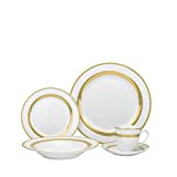 Royalty Porcelain "Queen" 20-Piece White & Gold Dinnerware Set, 24K Gold-Plated Fine Porcelain, Service for 4