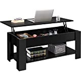 Yaheetech Lift Top Coffee Table w/Hidden Compartment and Open Storage Shelf for Living Room Reception Room, Pop-Up Center Table, 47.5 L, Black