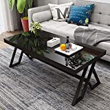 Jerry & Maggie - Tempered Glass Tea Table Coffee Table Cocktail Desk Table - Modern Steel Triangular Legs Living Room Desk Decor - Anti Scratch Polished Surface Family Size Dinning Table | Black