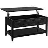 YAHEETECH Lift Top Coffee Table with Hidden Compartment and Open Storage Shelf Pop Up Center Table for Living Room Reception, Black