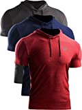 Neleus Men's 3 Pack Dry Fit Running Shirt Workout Athletic Shirt with Hoods,Grey Black,Navy Blue,Red,US L,EU XL