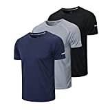frueo 3 Pack Gym Workout Shirts for Men Dry Fit Moisture Wicking Short Sleeve Mesh Active T-Shirts,520,Black Gray Navy,M