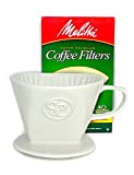 Pour Over Coffee Dripper - Single Cup Ceramic Coffee Maker with 40 Count Melitta Filters by Simply Charmed