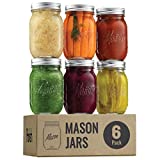 Regular-Mouth Glass Mason Jars, 16-Ounce (6-Pack) Glass Canning Jars with Silver Metal Airtight Lids and Bands with Measurement Marks, for Canning, Preserving, Meal Prep, Overnight Oats, Jam, Jelly,