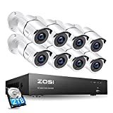 ZOSI 4K Ultra HD Security Cameras System, 8 Channel H.265+ 4K (3840x2160) Video DVR, 8 x 4K (8MP) Ip67 Bullet Weatherproof Surveillance Cameras, Motion Alert , 150ft Night Vision, with 2TB Hard Drive