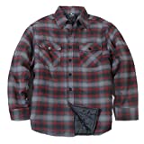 YAGO Men's Quilted Lined Long Sleeve Flannel Plaid Button Down Shirt YG2611 (Red/Gray, AC7, X-Large)