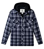 WenVen Men's Military Tactical Plaid Flannel Quilted Jacket Shirt Blue, XL