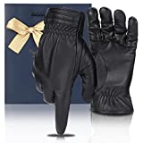 Winter Sheepskin Leather Driving Gloves for Men Women All Fingers Touchscreen Texting Riding Winter Dress Black Gloves Short Wrist