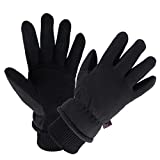 Ski Gloves Deerskin Leather Winter Thermal Glove Insulated Fleece for Snow Skiing Driving Cycling Hiking Runing Hand Warmer in Cold Weather for Men and Women Medium Black