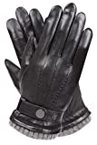 Men's Texting Touchscreen Winter Warm Sheepskin Leather Daily Dress Driving Gloves Wool/Cashmere Blend Cuff (9, Black (Cashmere&Woo Blend Lining))