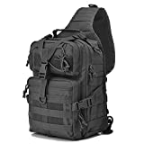 Gowara Gear Tactical Sling Bag Pack Military Rover Shoulder Sling Backpack EDC Molle Assault Range Bags Day Pack w/Tactical USA Flag Patch (Black)