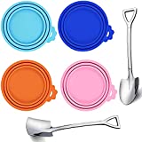 WOHENI Pet Food Lids, Silicone Can Lids and Stainless Pet Food Spoons, Universal Can Cover Fits Most Standard Size Dog and Cat Can Tops, Cat Dog Food Lids for Canned Food (4 Pack+2 Spoons)