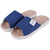 shevalues Women's Open Toe House Slippers Arch Support Lightweight Linen Slippers, Navy 37-38