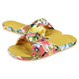 shevalues Women's Summer Slippers with Arch Support Lightweight Floral Bow Hawaii Beach Slide Slippers Open Toe - Not for Narrow Feet, Mustard Yellow 39