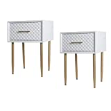 COZAYH Set of 2 Modern Contemporary Spacious Drawer Nightstand Side Table, Retro-Inspired Raised Diamond Motif, White