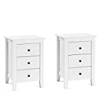Giantex Nightstand W/ 3 Drawers Large Storage Space, Solid Structure and Stable Frame, Elegant Appearance, Suitable for Bedroom and Bedsides Table Accent Table End Table (2，White)