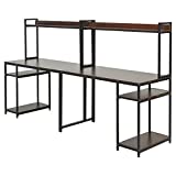 HOMCOM 94.5in Industrial Double Computer Desk with Hutch and Storage Shelves, Extra Long Home Office Writing Table 2 Person Workstation, CPU Stand, Brown Wood Grain