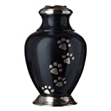 Best Friend Services Kennedy Paws Series Quality Pet Cremation Urn for Dogs and Cat Ashes, Small Size, Ebony with Pewter Paws and Chrome Trim