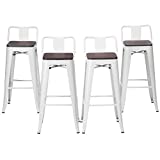 HAOBO Home Modern Industrial Metal Barstool Counter Height Stools[Set of 4] Dining Chair (30", Low Back White Wooden Seat)