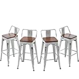 Andeworld Bar Stools Set of 4 Counter Height Stools Industrial Metal Barstools with Wooden Seats( 30 Inch, Distressed White )
