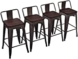 Yongchuang Metal Barstools Industrial Counter Height Bar Stools Set of 4 (26" Wood Top Low Back, Gunmetal)