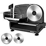 Meat Slicer, MIDONE 200W Electric Food Slicer with Two Removable 7.5’’ Stainless Steel Blades and Food Carriage, Child Lock Protection, 0-15mm Adjustable Slicing Thickness