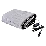 GREAT WORKING TOOLS Car Blanket, Heated Electric - 3 Heat Settings, Auto Shutoff, Washable, 55" X 40", Long 8' Cord Plugs into Car's 12v Outlet - Gray