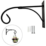 IronBuddy Wall Mount Hanging Hook 10"x6" Metal Wrought Iron Indoor Outdoor Home Decorative Hanger Hook for Hanging Plant Flower Basket Pot Birdcage Lantern Bird Feerder Wind Chimes (Black)