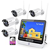 3MP Wireless Security Camera System with 12 Monitor 2TB Hard Drive, SMONET 8CH WiFi Home Surveillance NVR Kits,4Pcs 3MP Outdoor Indoor CCTV IP Cameras,Clearer Than 1080P,Night Vision,Free App P2P